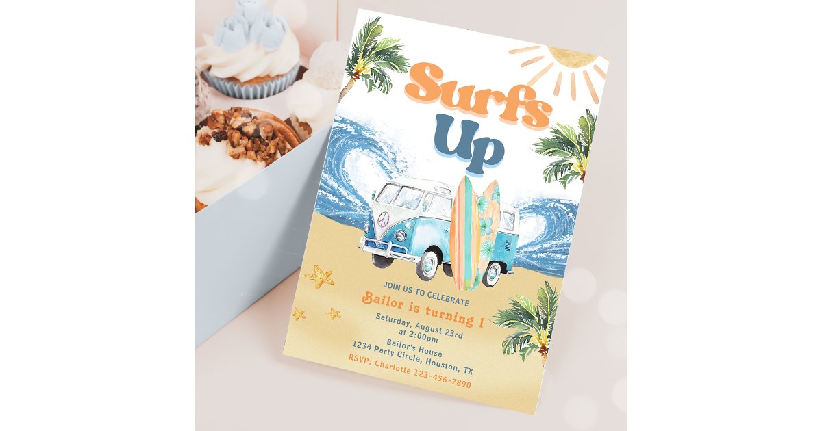 Surfs Up Beach 1st Birthday Party Invitation | Zazzle