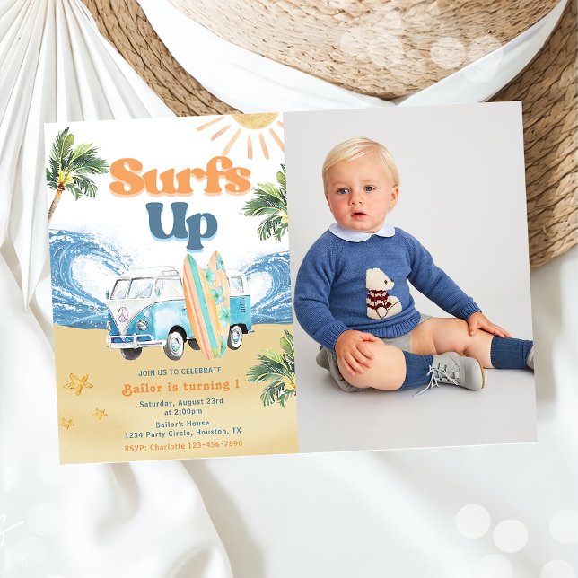 Surfs Up Beach 1st Birthday Party Photo  Invitation (Creator Uploaded)