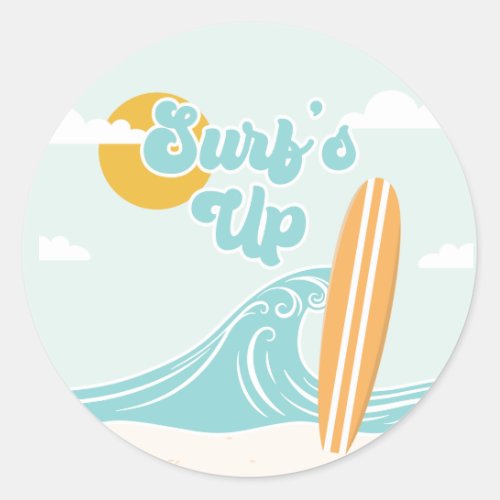 Surfs Up Beach Birthday Classic Round Sticker