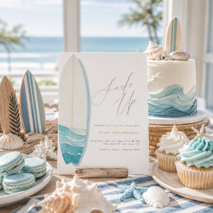 Surfs Up Beach Surf Summer Coastal Watercolor Boy Invitation