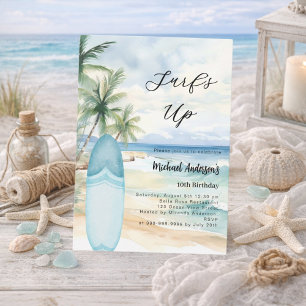 Surf's up beach surfboard boy birthday party invitation