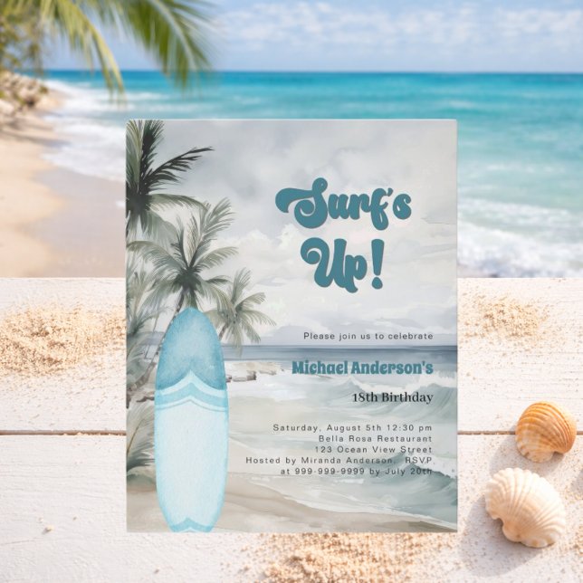 Surf's up beach surfboard retro birthday party (Creator Uploaded)