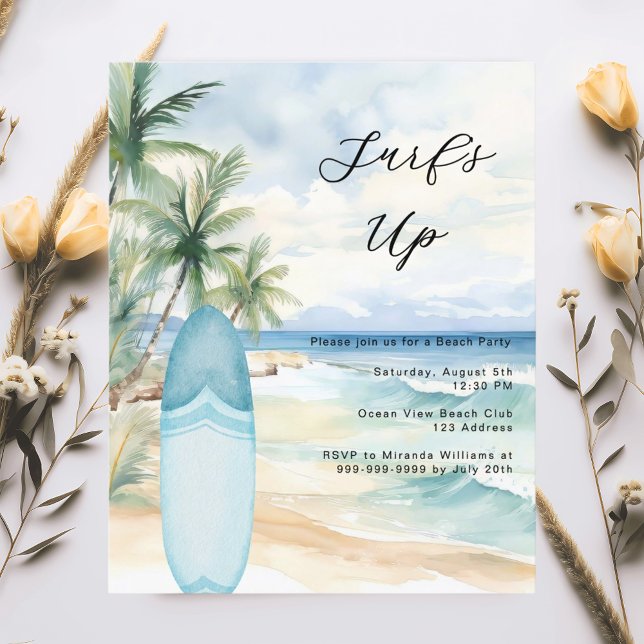 Surf's up beach surfboard summer party invitation (Creator Uploaded)