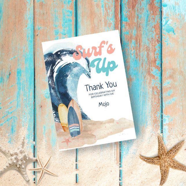Surf's Up | Beach Surfboards Kids Birthday Thank You Card (Creator Uploaded)