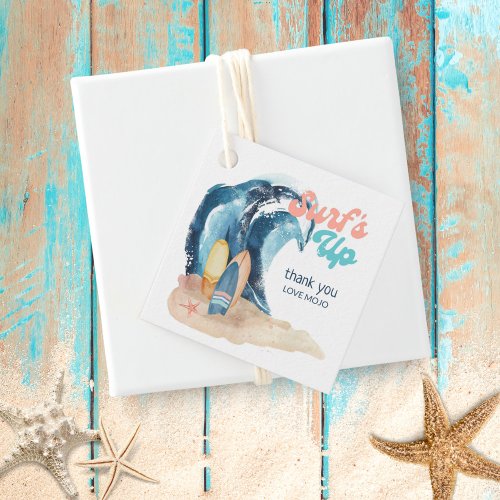 Surfs Up  Beach Surfing Kids Birthday Thank You Favor Tags