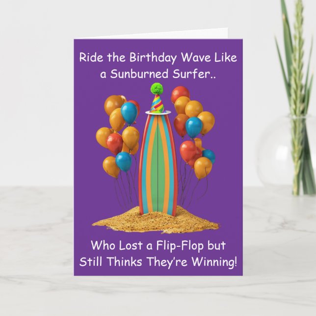 Surf's Up Birthday Laughs and Beach Fun Card (Front)