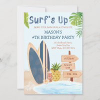 Surfs Up Birthday Party Boys Surfboard Invitation