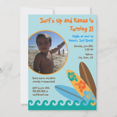 Surfs Up Birthday Photo Invitation 5 x 7 _ Blue