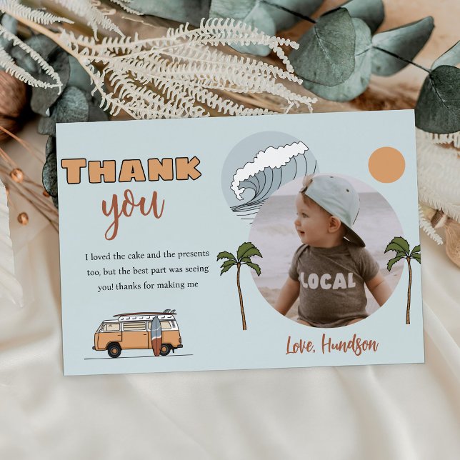 Surf's Up Birthday Photo Thank You Card (Creator Uploaded)