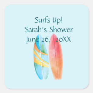 Surf's Up Blue Square Sticker