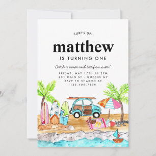 Surf's Up Board Summer Beach Wave Surfing Birthday Invitation