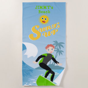 Surf's up boy Birthday Party Beach Towel