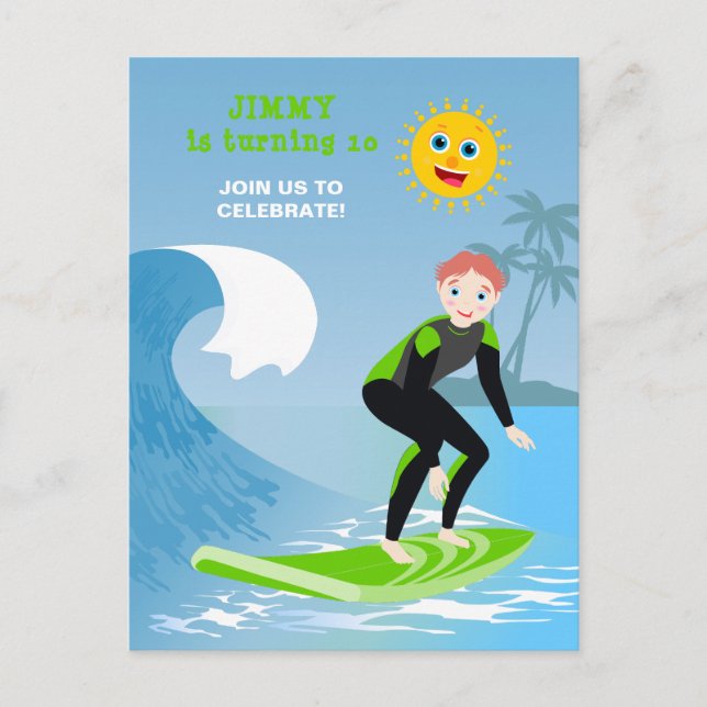 Surf's up boy Birthday Party Invitation Postcard (Front)