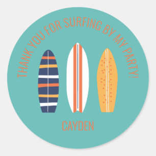 surfs Up BOY Surfboard beach Birthday Party Favor  Classic Round Sticker