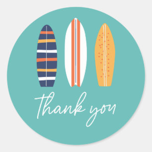 surfs Up BOY Surfboard beach Birthday Party Favor Classic Round Sticker