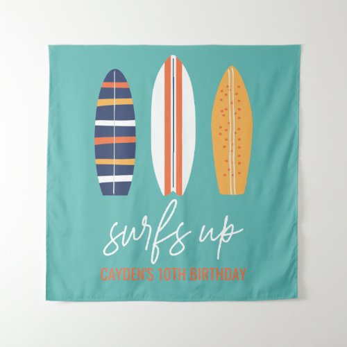 Surfs Up BOY Surfboard beach Birthday Party Tapestry