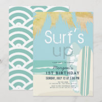 Surf's Up Boy Surfboards Beach 1st Birthday