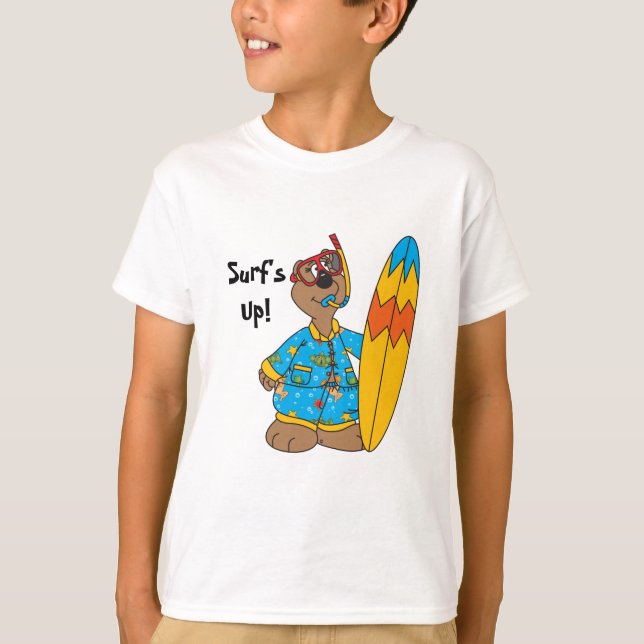 Surf's Up Cartoon Bear T-Shirt (Front)