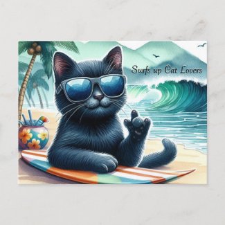 Surfs up   Cat Lovers Cool Black Cat 