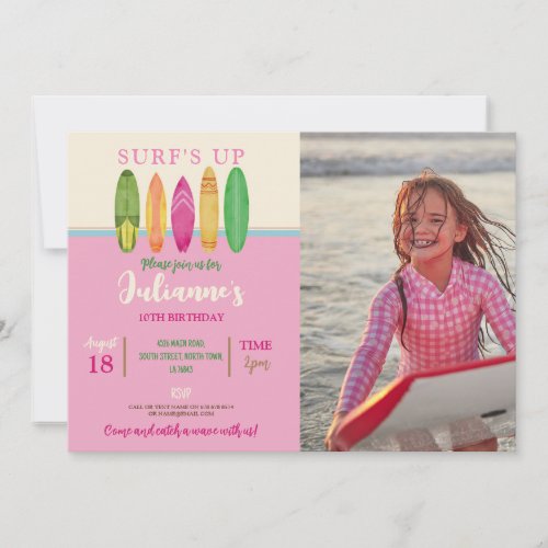 Surfs Up Catch a wave Surf Beach Girls Photo Invitation