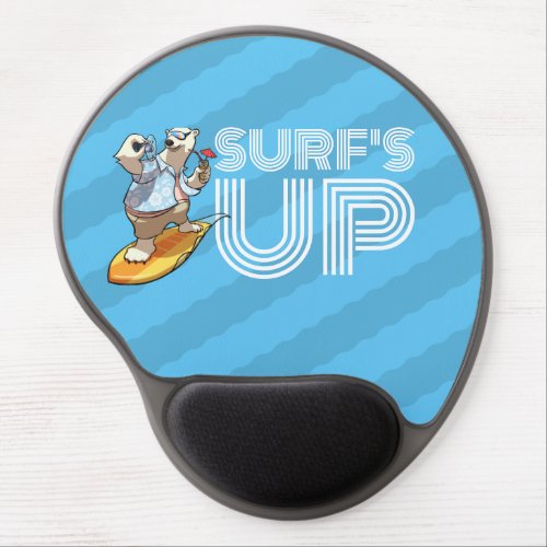 Surfs Up Cool Surfing Polar Bear Cartoon Gel Mouse Pad