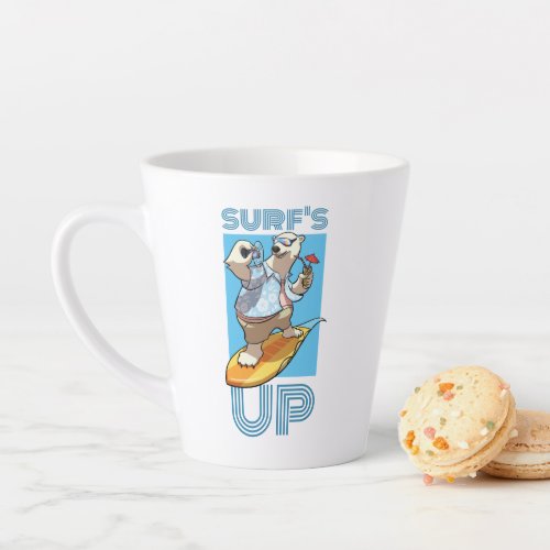 Surfs Up Cool Surfing Polar Bear Cartoon Latte Mug