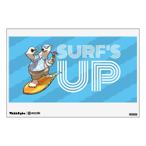 Surfs Up Cool Surfing Polar Bear Cartoon Wall Decal