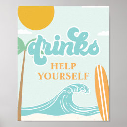 Surf&#39;s Up DRINK sign Beach Birthday Food Poster