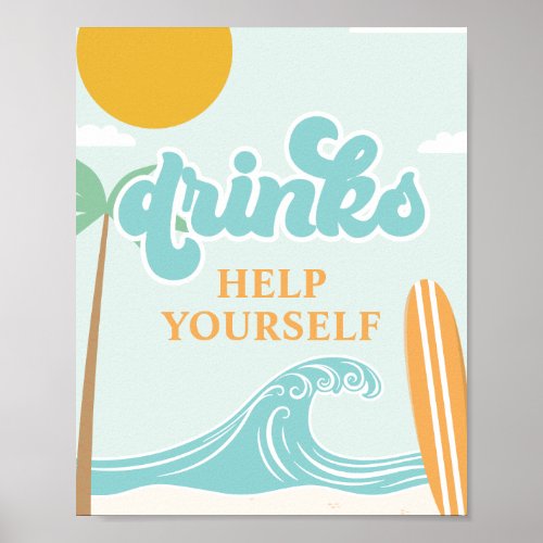 Surfs Up DRINK sign Beach Birthday Food Poster
