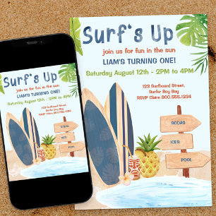 Surfs Up First Birthday Party Boys Invitation