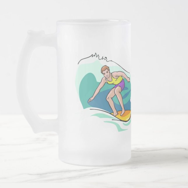 Surf's Up - Frosted Glass Beer Mug (Left)
