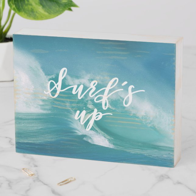 Surf's Up | Fun Typography & Quote Wooden Box Sign (In Situ Horizontal)
