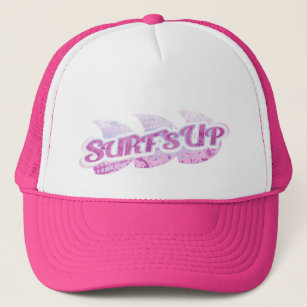 "Surf's Up" girls beach hat purple, pink & white