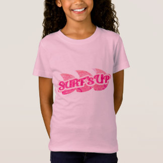 Surf's Up girls bright pink waves on pink tee