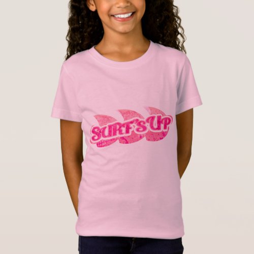 Surfs Up girls bright pink waves on pink tee