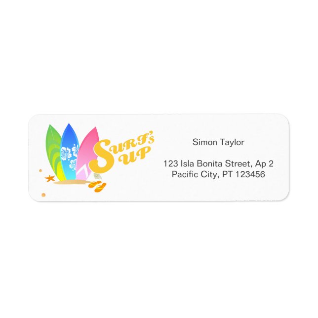 Surf's up Girly Birthday Party Label (Front)