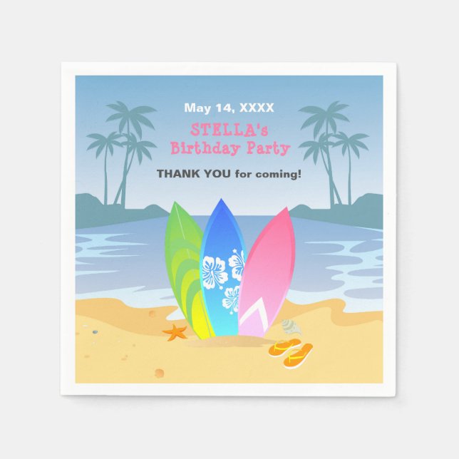 Surf's up Girly Birthday Party Napkins (Front)