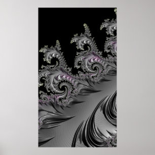 Surf's Up! Gunmetal Gray Fractal Abstact Art Poster