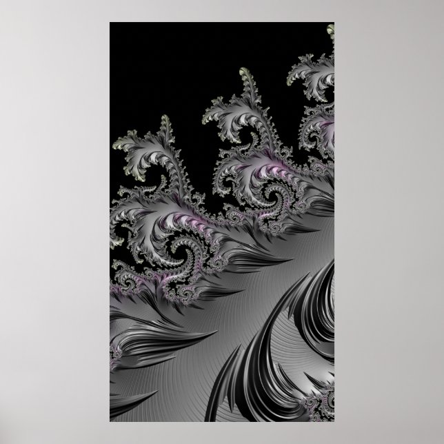 Surf's Up! Gunmetal Gray Fractal Abstact Art Poster (Front)