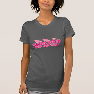 Surf's Up ladies bright pink waves on brown tee