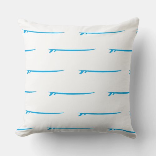 Surfs Up Large Blue BoardsWhite Background Throw Pillow