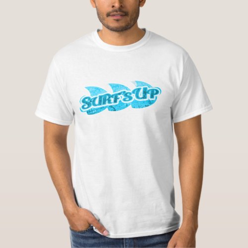 Surfs Up mens blue sea logo on white  t_shirt
