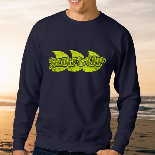 Surfs Up mens green logo on navy sweatshirt