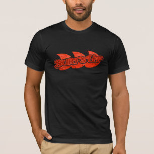 Surf's Up mens red tones logo on black t-shirt