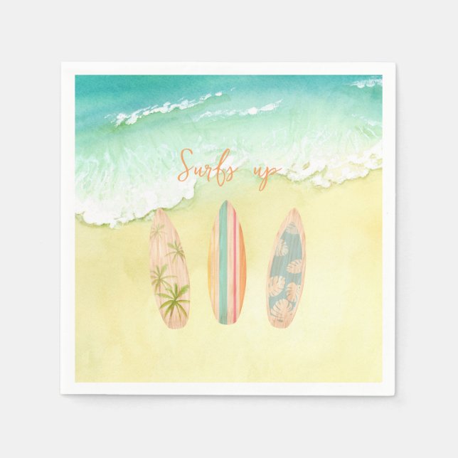 Surfs Up Napkins The Big One Surfer Birthday (Front)