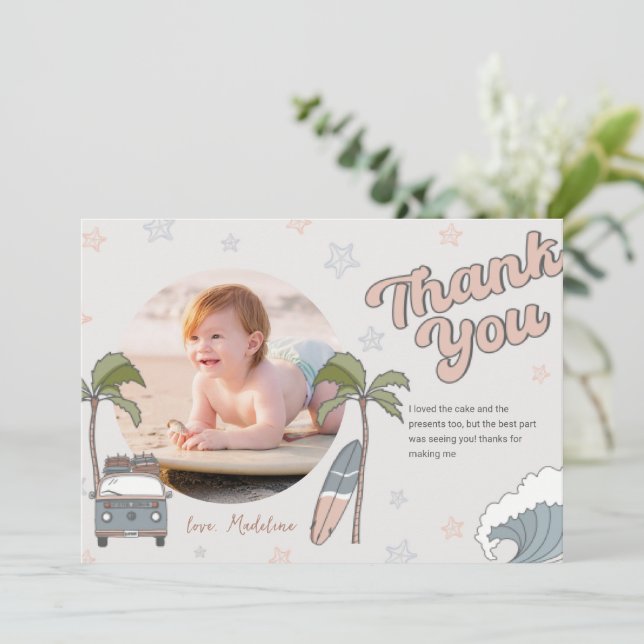 Surf's Up Ocean Birthday Thank You Card (Standing Front)