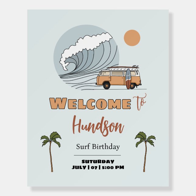 Surf's Up Ocean Wave Birthday Welcome Sign (Front)