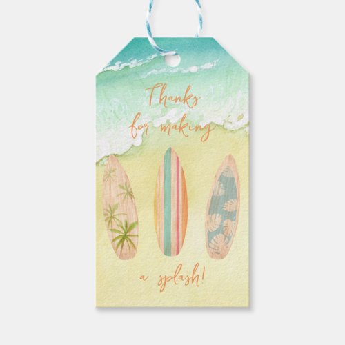 Surfs Up Party Favors The Big One Surfer Birthday Gift Tags