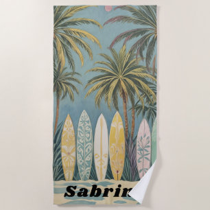 Surf's Up, Pastel Style Personalized Beach Towel