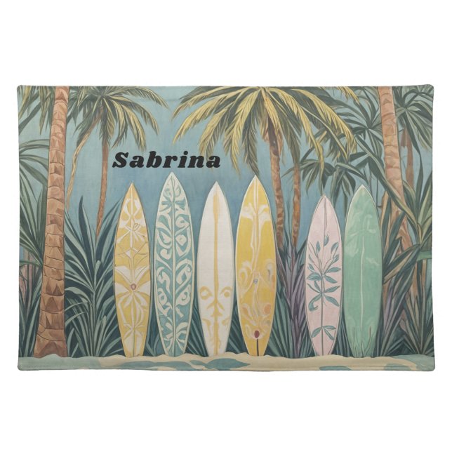 Surf's Up, Pastel Style Personalized Cloth Placemat (Front)